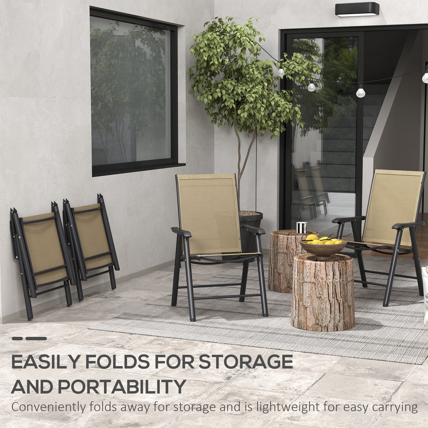 Set of 4 Outdoor Folding Chairs with Armrests - Light Mixed Brown