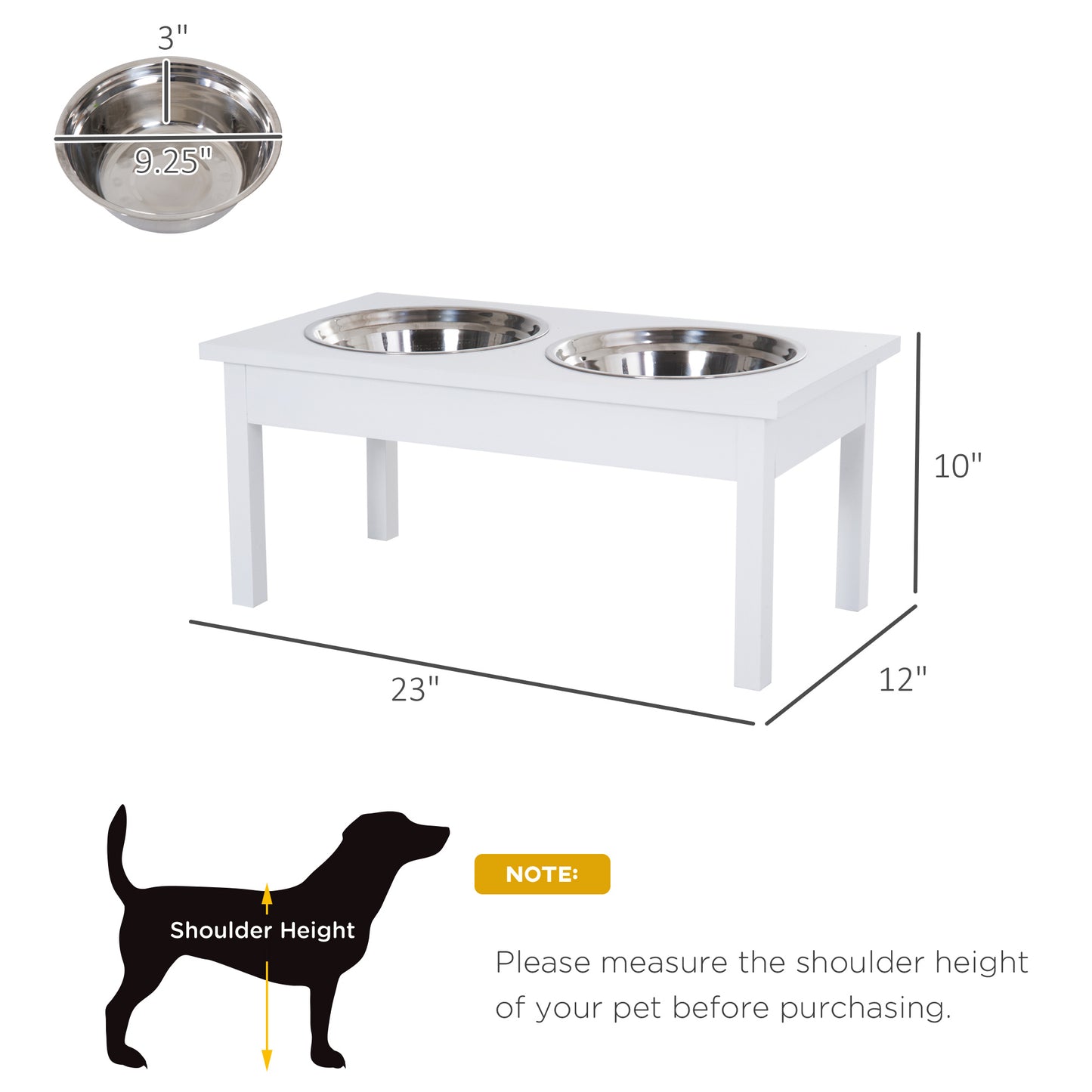 Heavy Duty Wooden Elevated Dog Food Bowls with Stand - White, 23 Inches