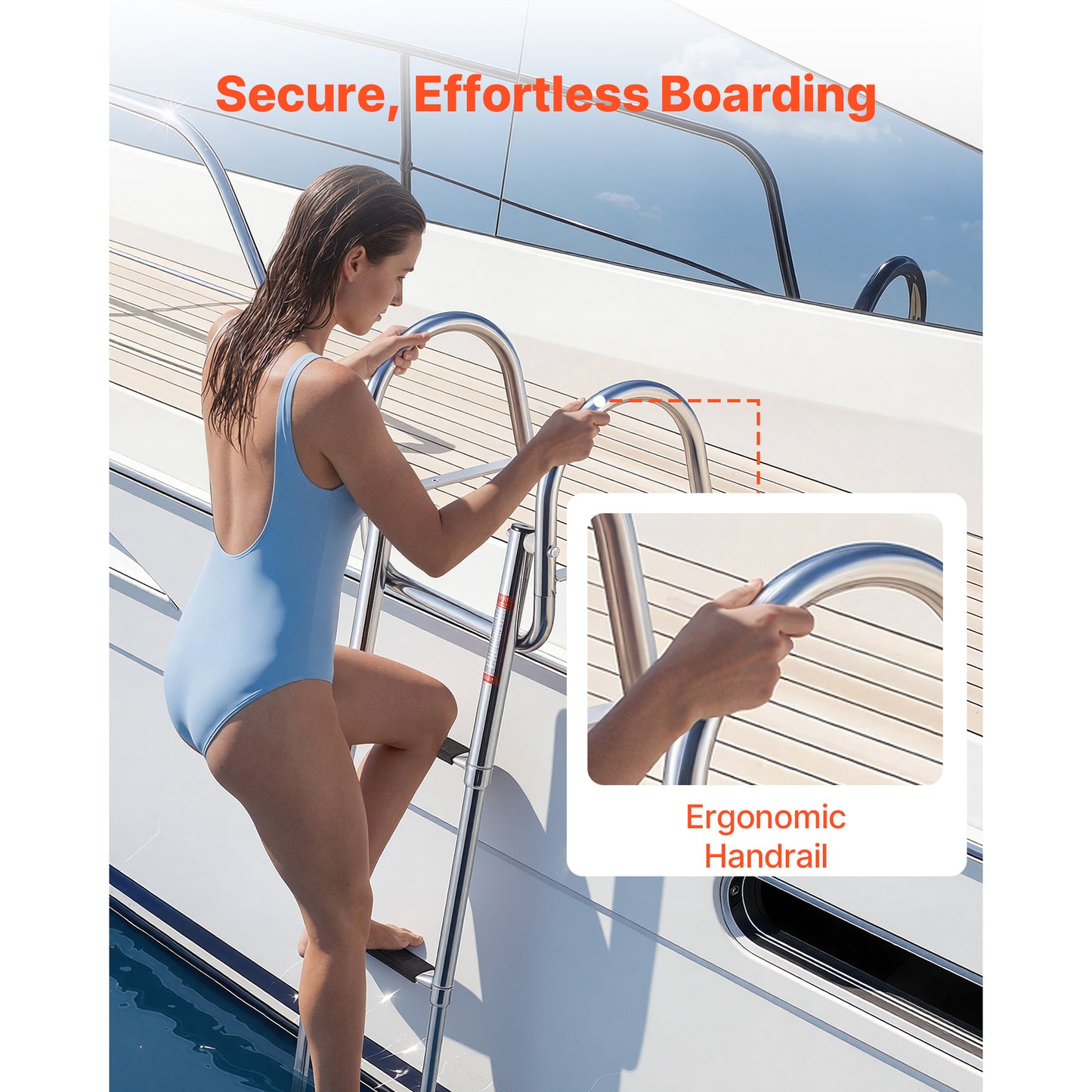 Boat Ladder 3 Steps Stainless Steel Telescoping Folding Swim Deck Ladder for Outboard & Yacht