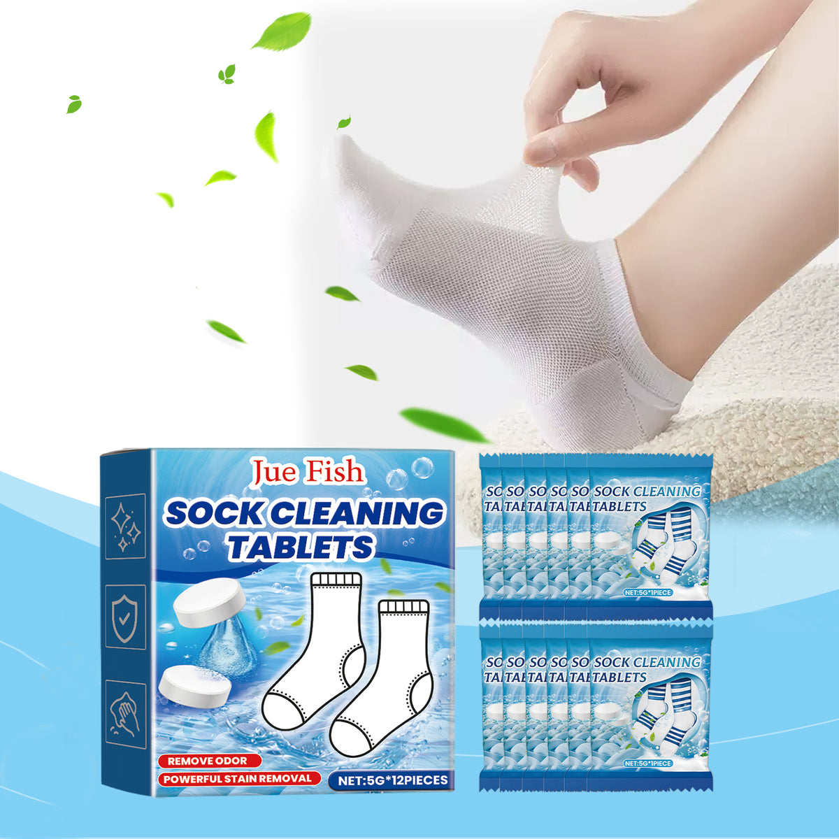 Effervescent Sock Cleaning Tablets 60 Pack - Laundry & Household Use