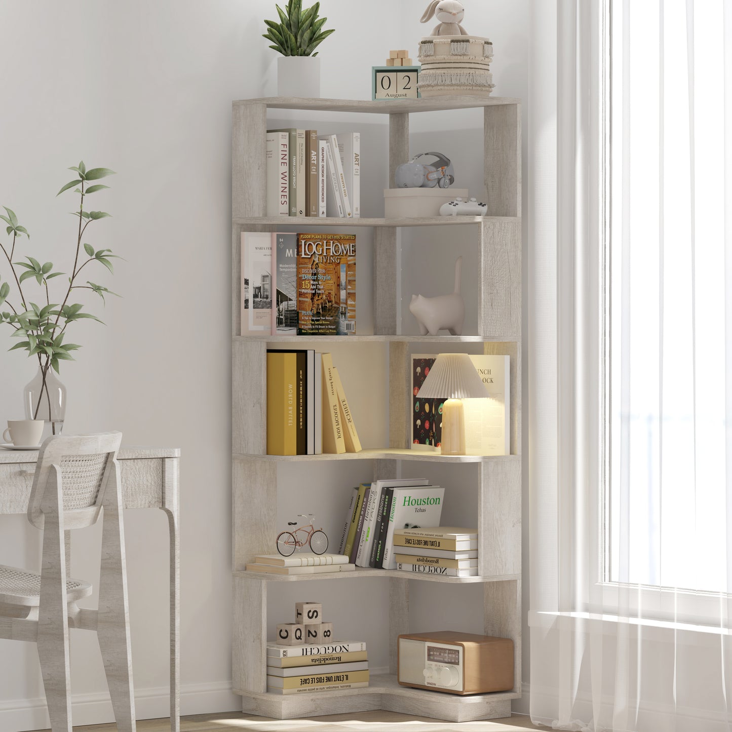 6 Tier Freestanding L-Shaped Corner Bookshelf For Living Room,