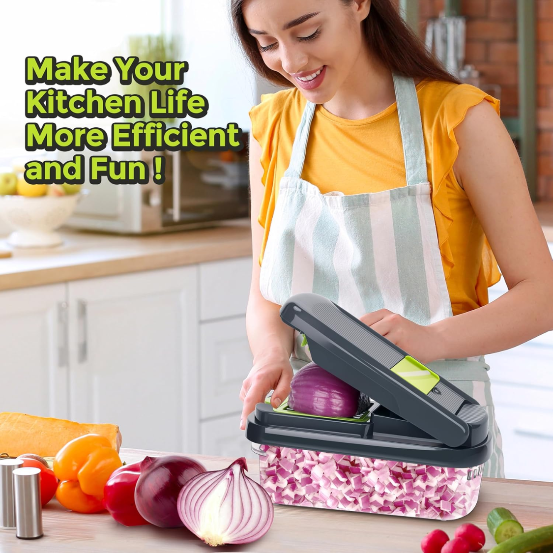 12-in-1 Vegetable Chopper with Container & Sharp Blades