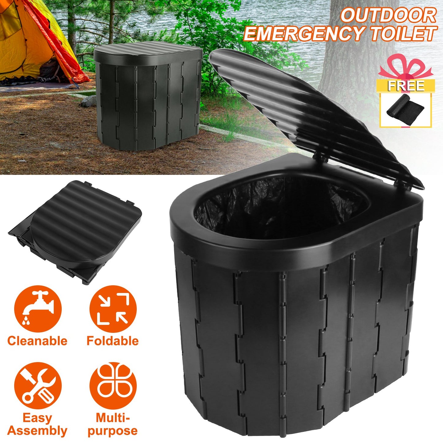Foldable Portable Toilet for Camping, Hiking & Travel - Multiple Packages