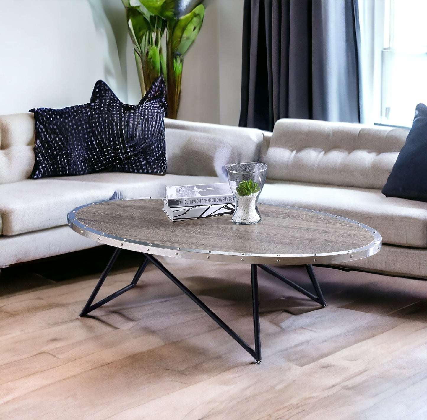 Allis Weathered Gray Oak Coffee Table with Metal Finish