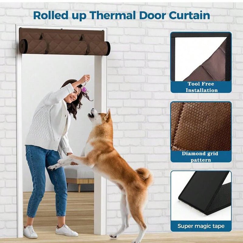Rollable Magnetic Cotton Insulated Door Curtain - Windproof & Thermal Block for Home & Yard