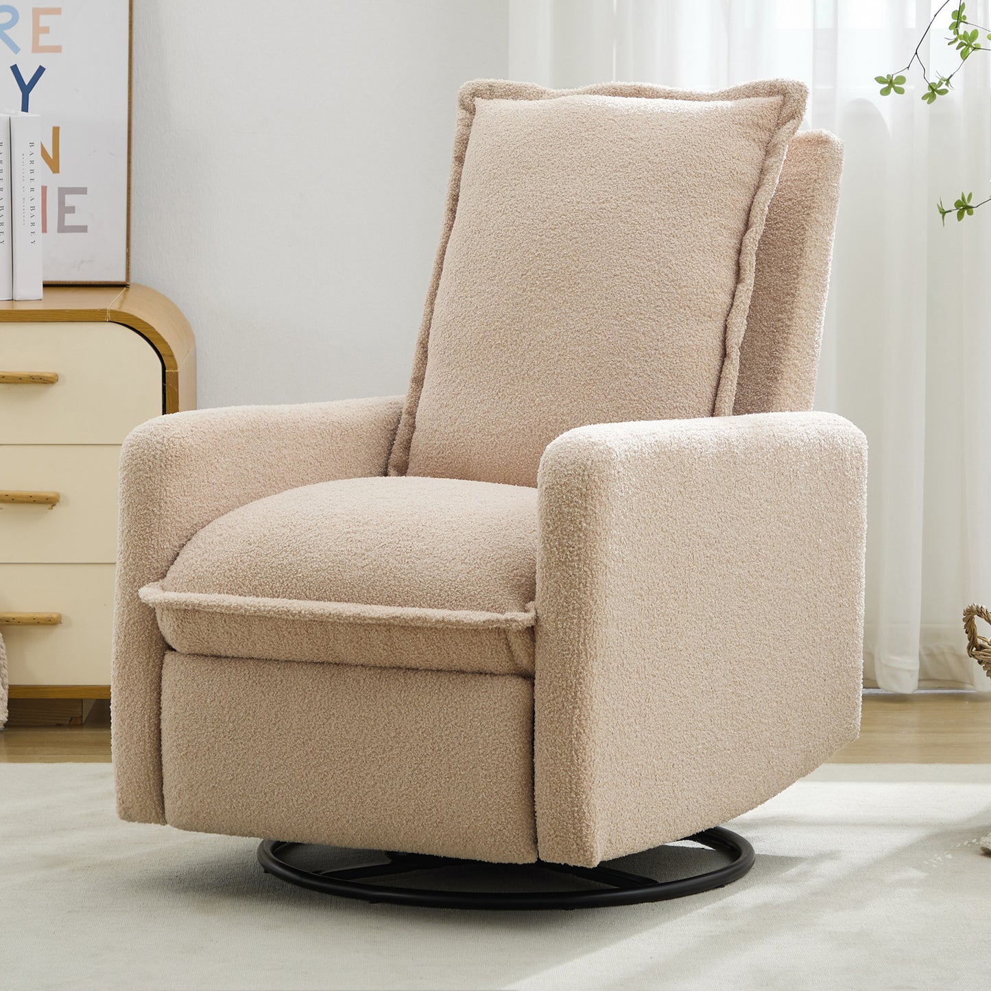 Swivel Rocker Recliner Chair - Teddy Fleece Oatmeal