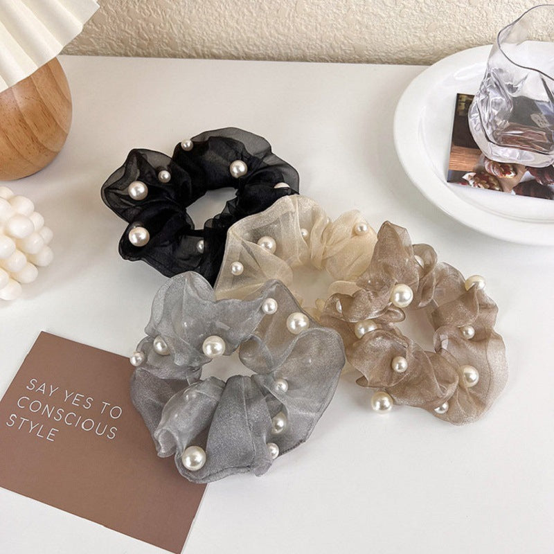 Elegant Organza Pearl Hair Ring Large Intestine Style Retro Hair Accessory