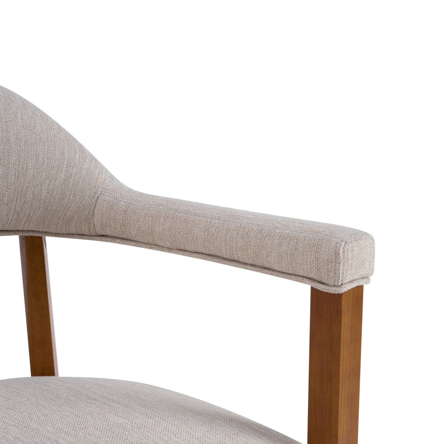 Upholstered Dining Chairs with Armrests - Set of 2, Walnut & Beige