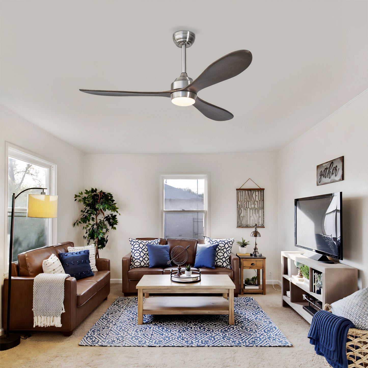 52-Inch Ceiling Fan with Lights and Remote Control - Nickel