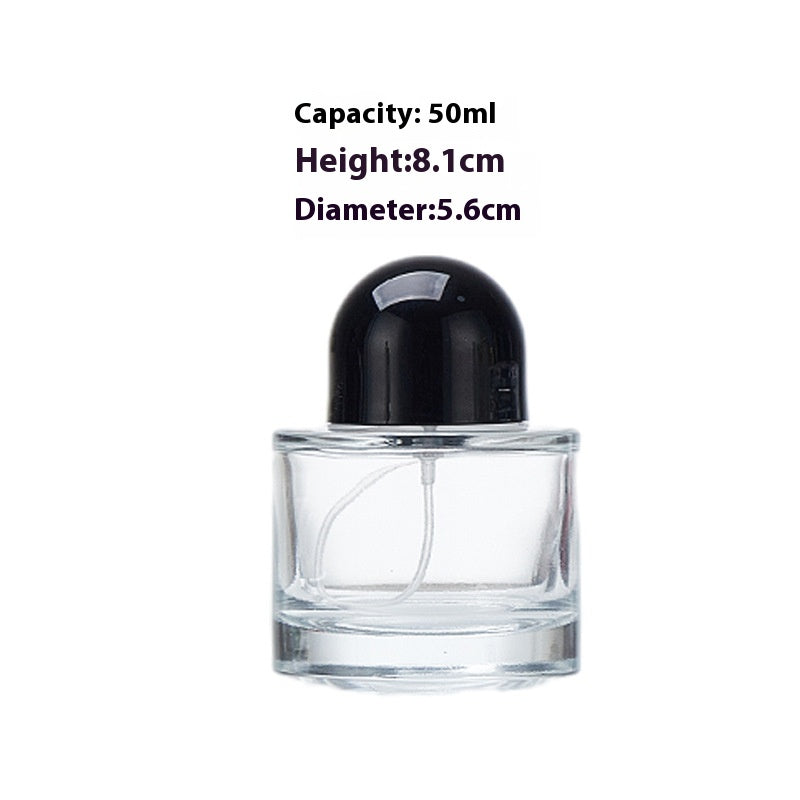 Short Cylindrical Glass Perfume Spray Bottles - 30ml, 50ml, 100ml Transparent