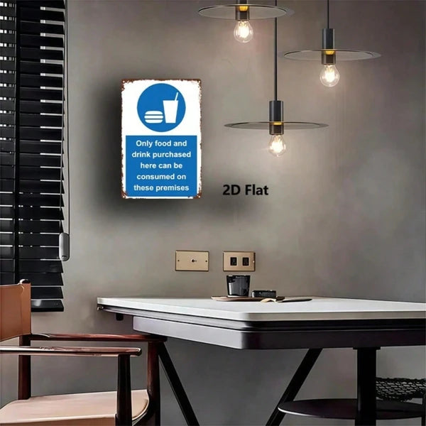 Vintage Blue Metal Sign - Food & Drinks Only Allowed Here
