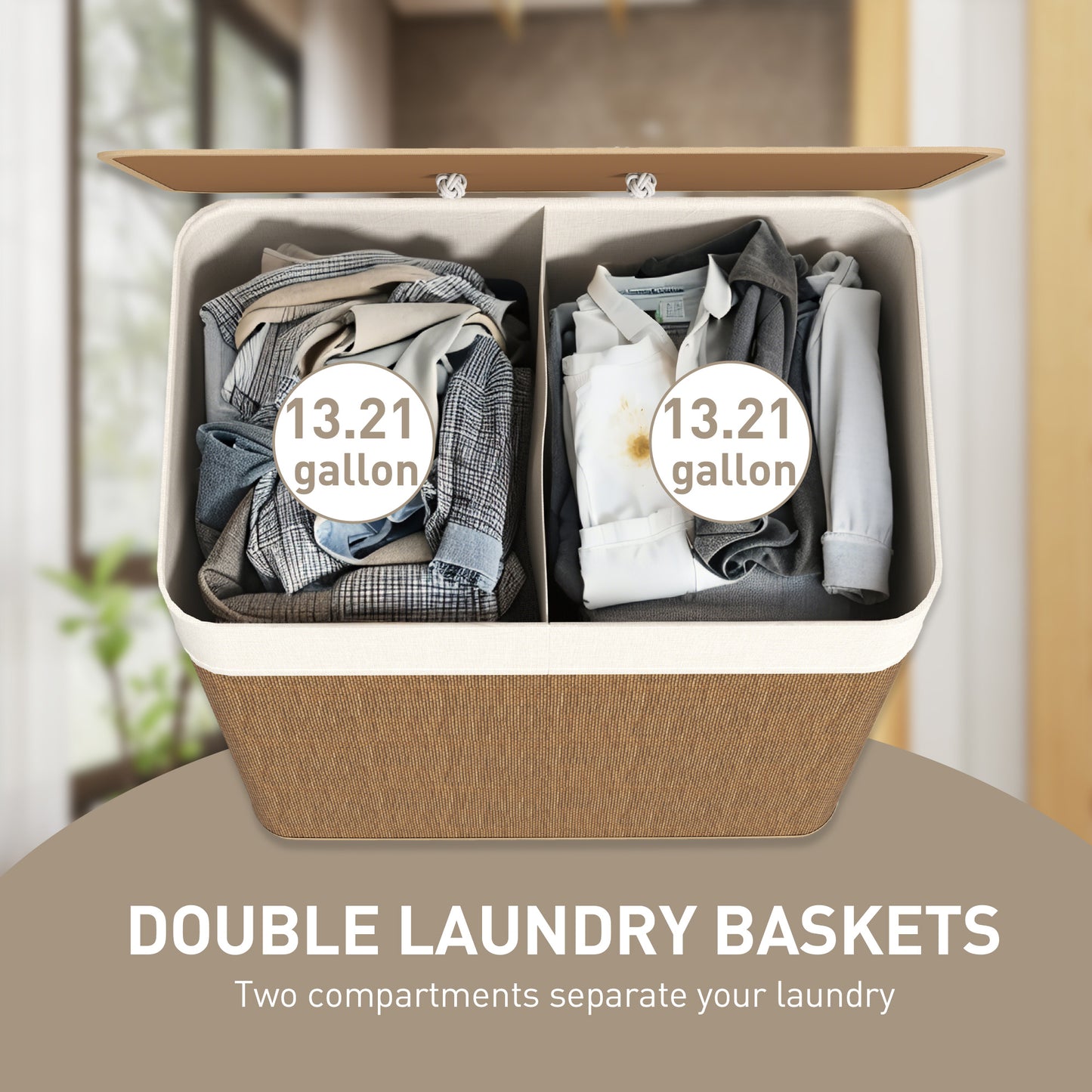 Bamboo Double Laundry Basket with Lid - 26.4 Gallon, Brown