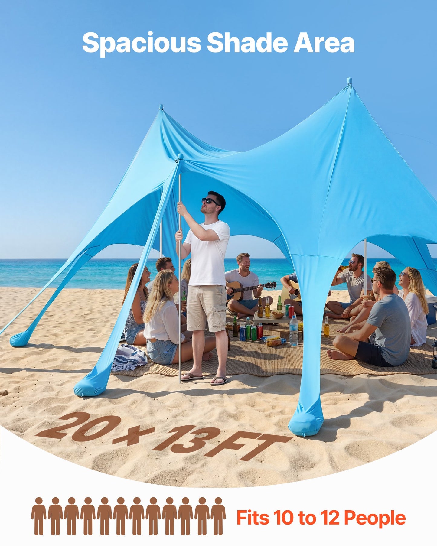 Large Beach Tent Sun Shelter with UPF 50+ Protection, 20x13 ft, Pop-Up Canopy with Sandbags & Poles, Portable Shade for Family Outdoor Activities