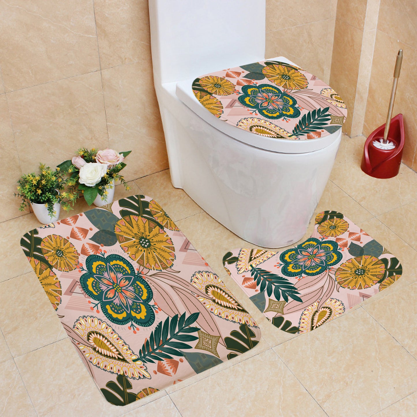 Succulent Flower and Grass Shower Curtain - Digital Printing Bathroom Decor