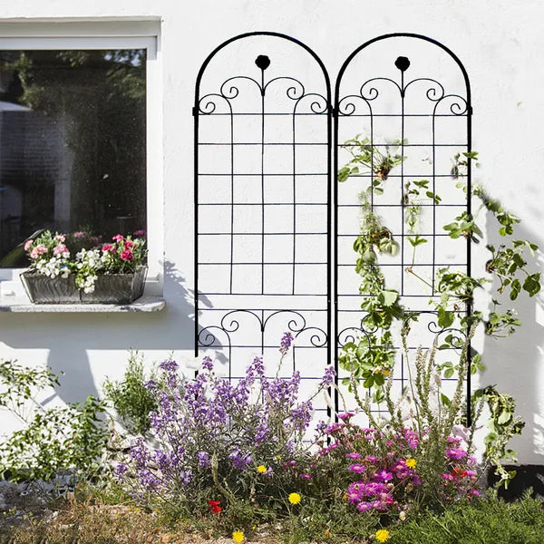 Metal Garden Trellis for Climbing Plants - 86.7" x 19.7" - Black