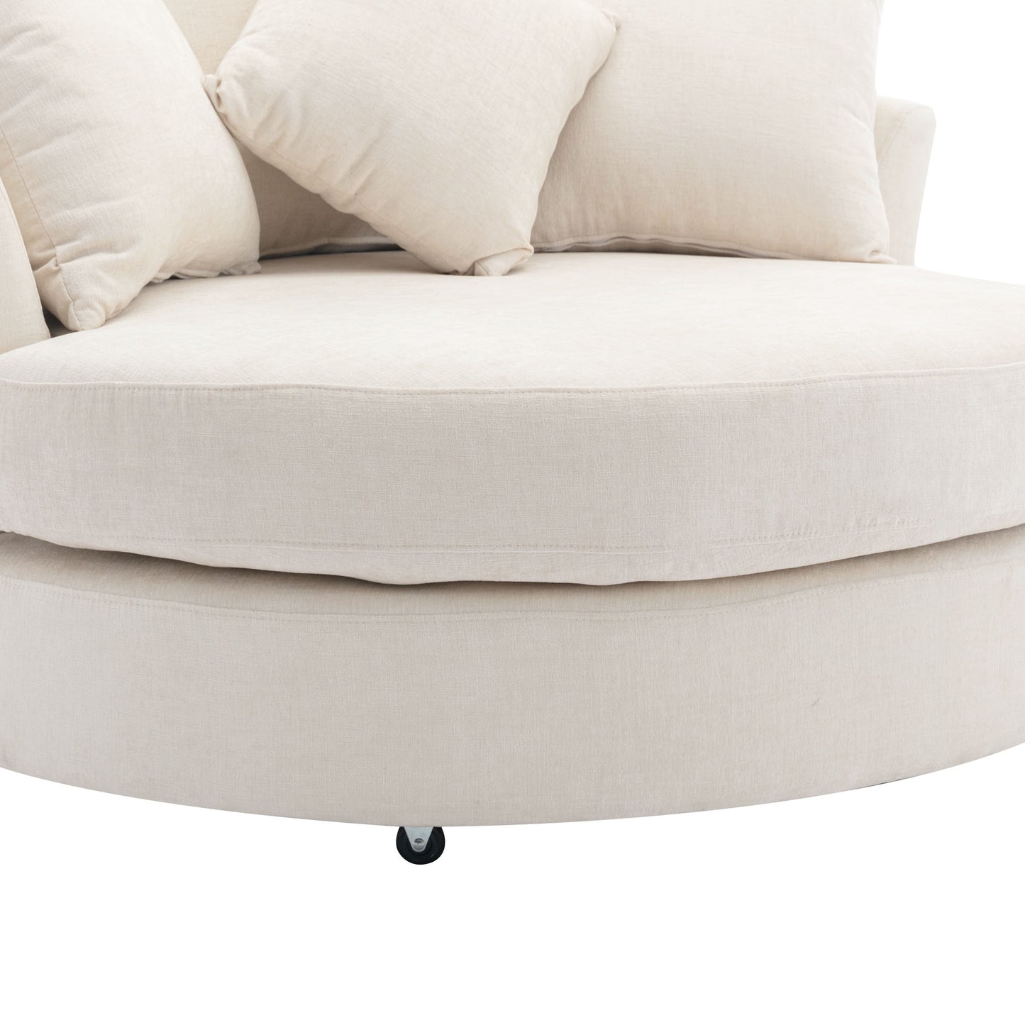 360° Swivel Accent Barrel Chair with Storage Ottoman & 4 Pillows - Cream