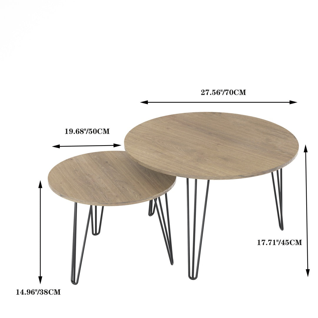 27.56" Round Nesting Coffee Table Set of 2 - Rustic Brown