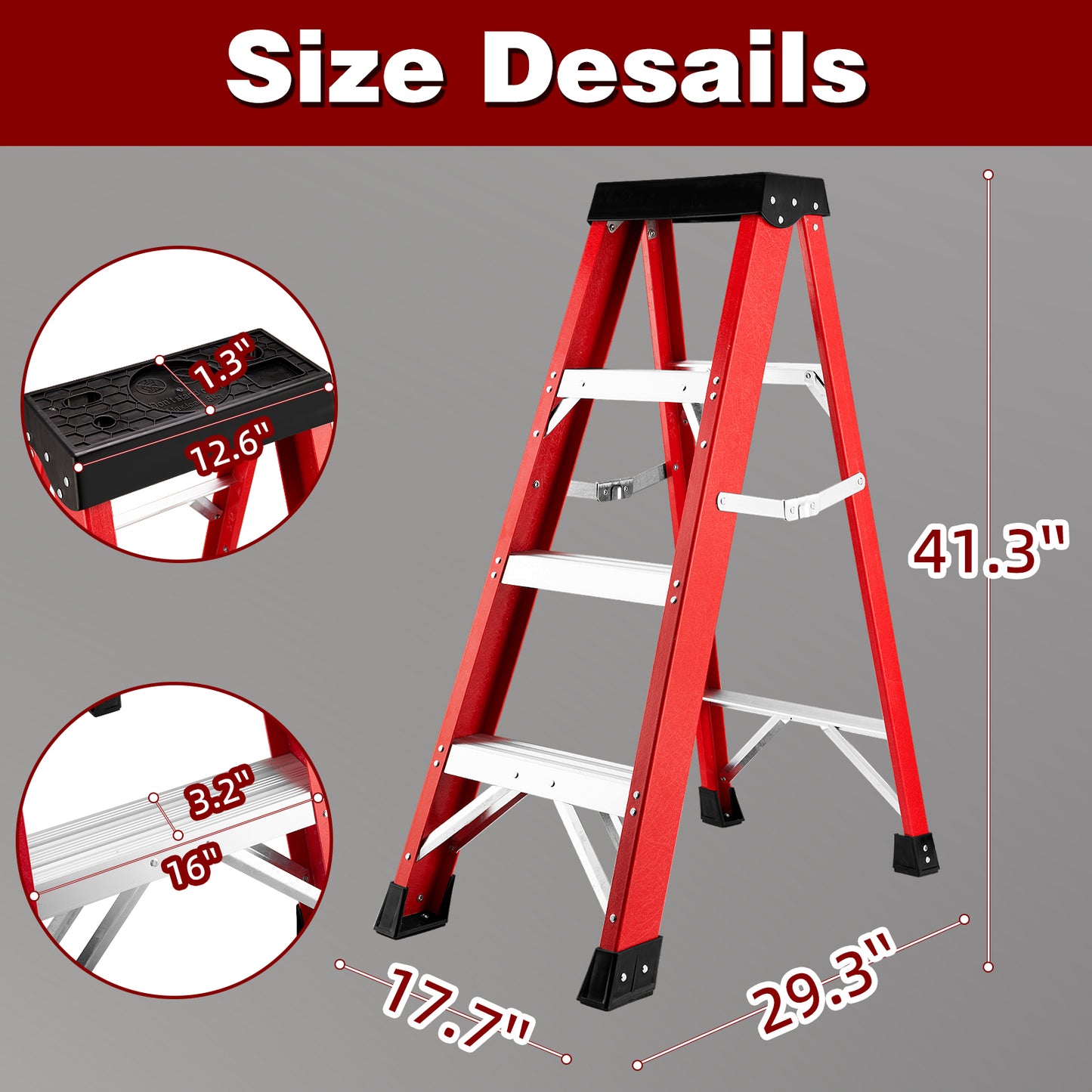 Fiberglass Insulating Folding Step Ladder for Electrical Safety - Non-Conductive