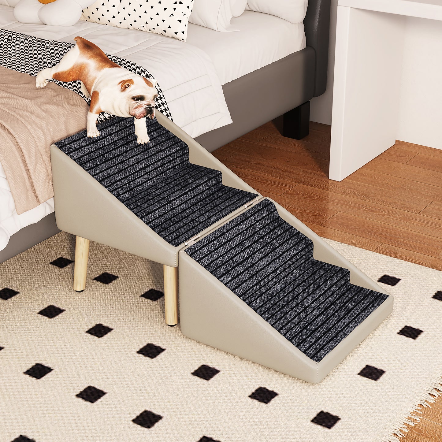 Foldable Wooden Pet Dog Ramp with Non-Slip Surface - 22.83 Inches