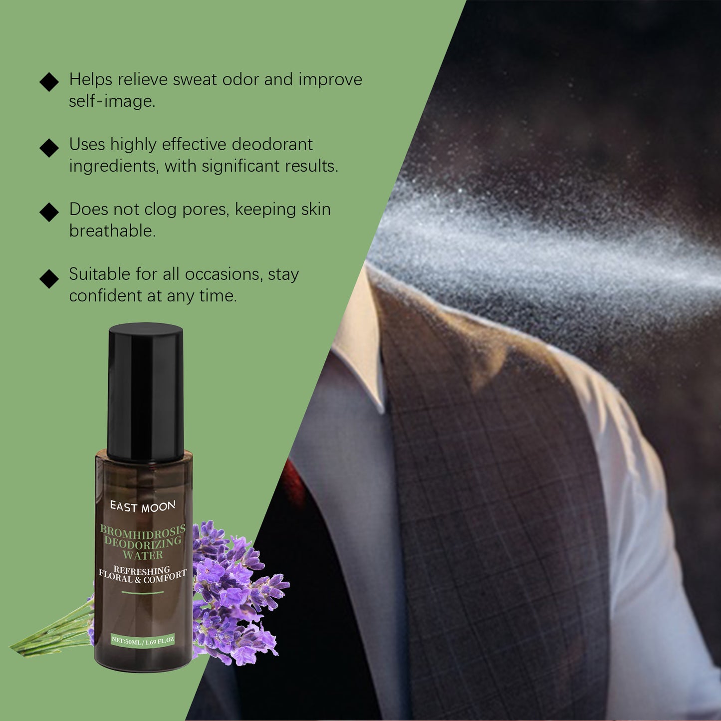 Men's Underarm Deodorant Spray - 50ml Natural Refreshing Body Odor Control