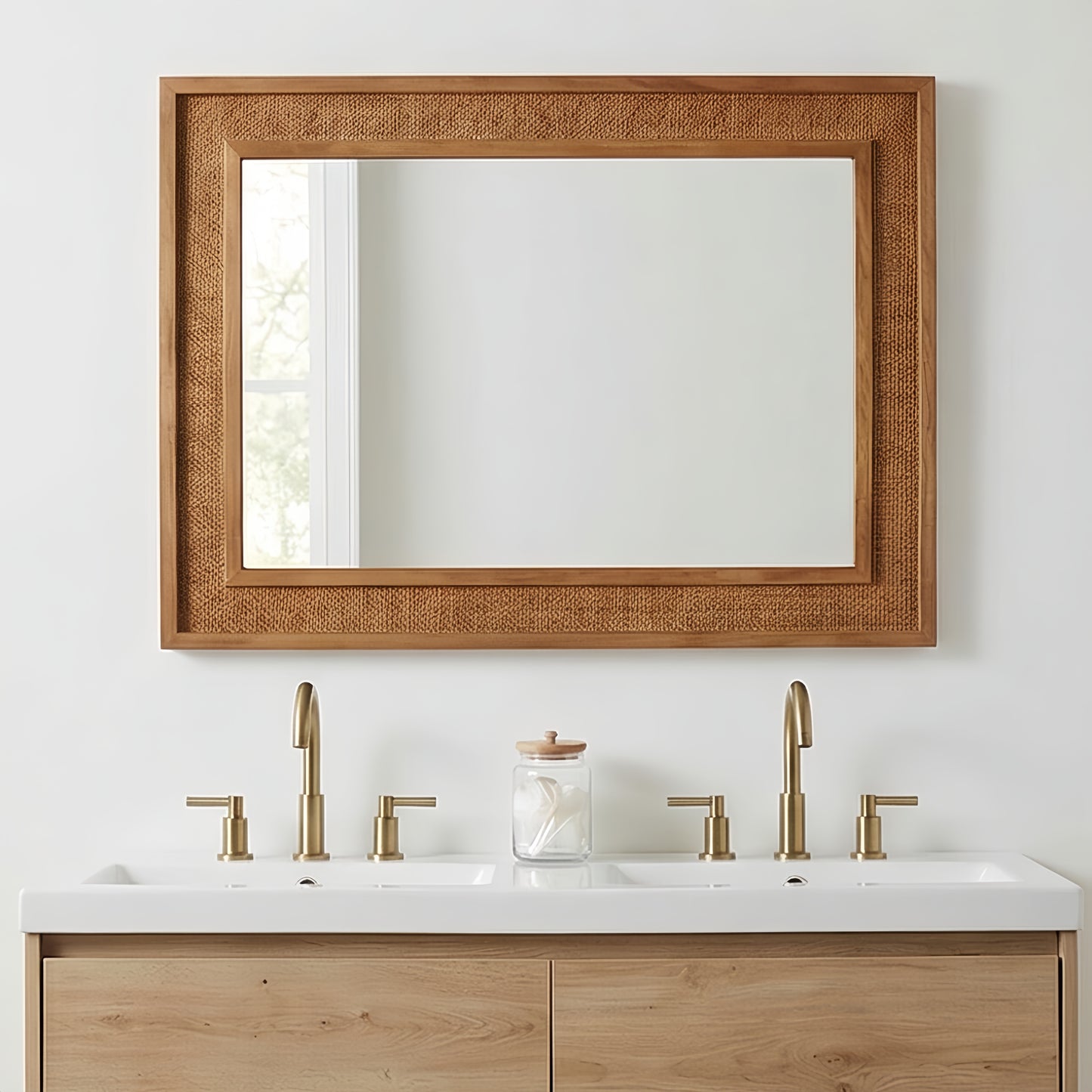 Rattan Rectangle Decorative Mirror - Yellowish Brown 24"x36"