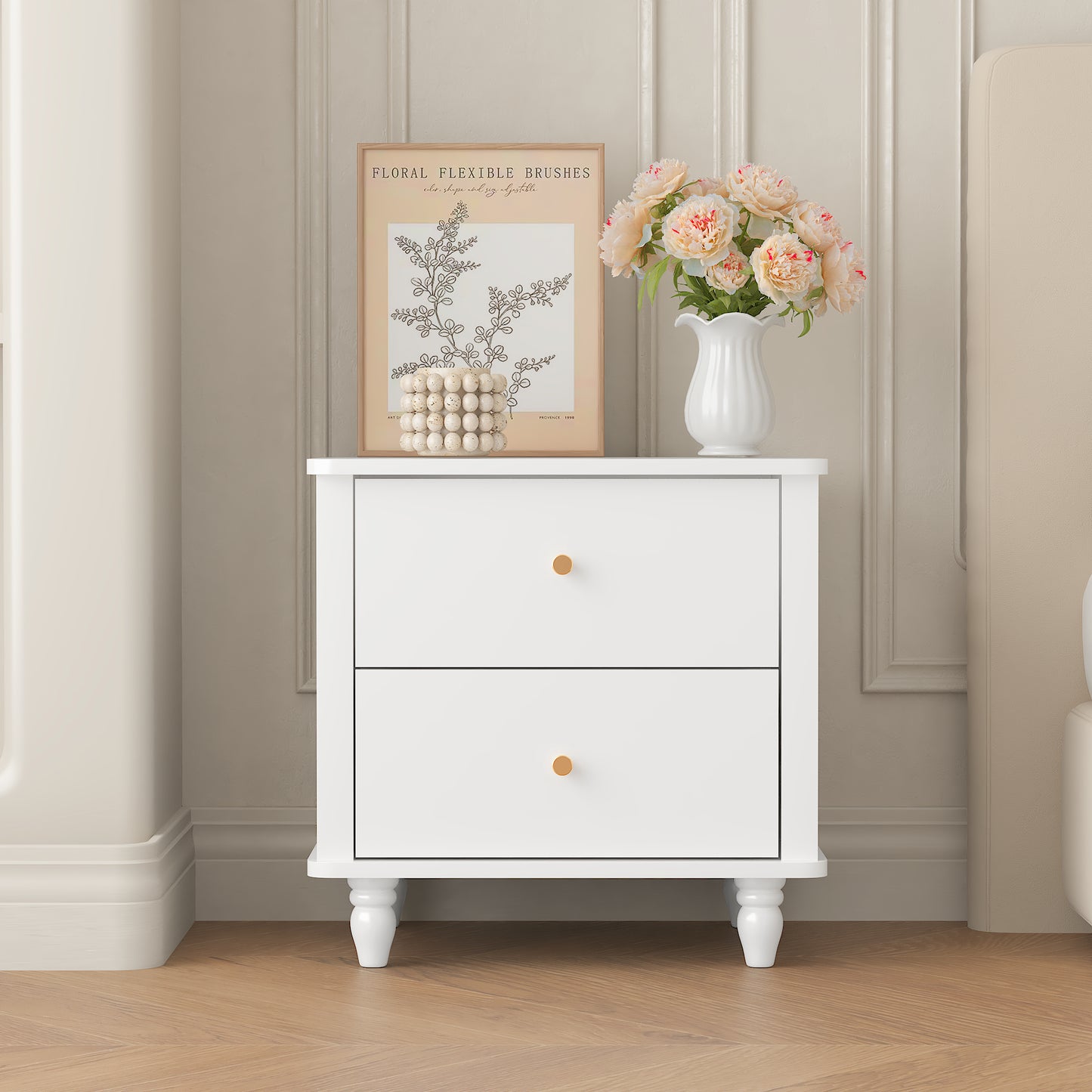 Modern White 2-Drawer Nightstand - MDF Bedside Table