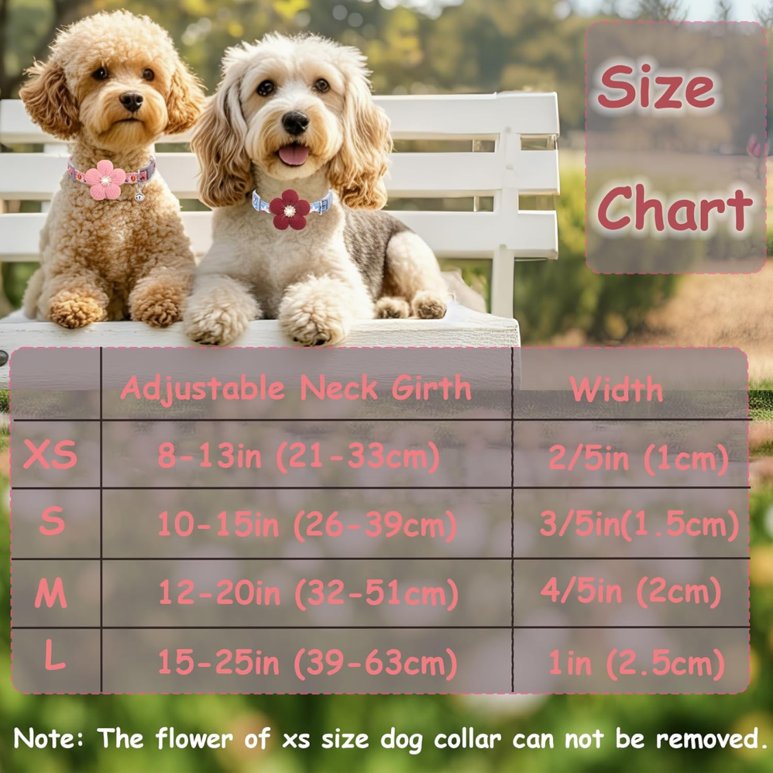 Small Dog Collar with Flower and Bell - Adjustable Spring Pet Necklace for Small Dogs