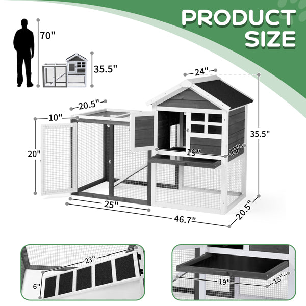 Animal Pet House with Ladder Gray Fir Wood Cage for Small Animals