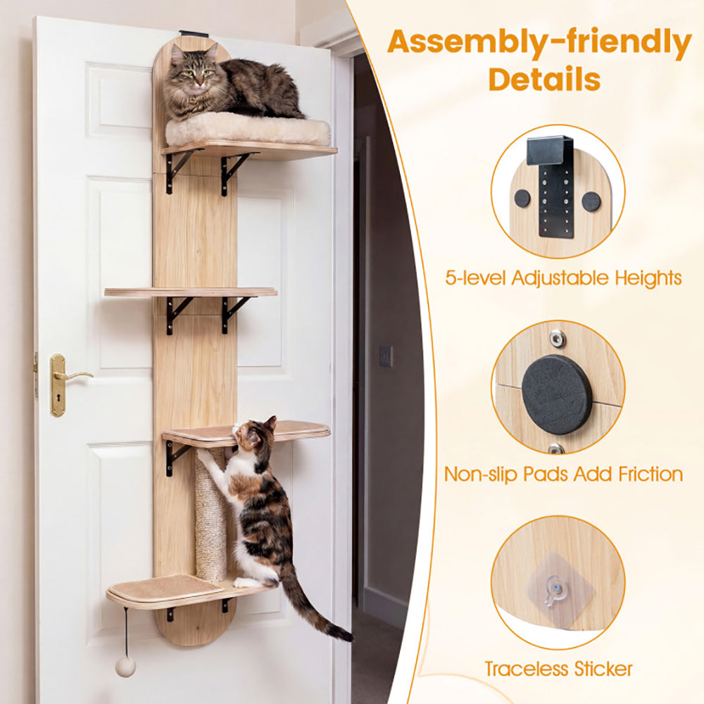 Door Hanging Cat Climber with Plush Bed and Jute Scratching Post - Adjustable Multi-Level Pet Toy Set