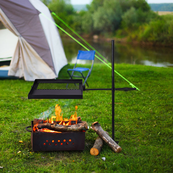 Portable Folding Campfire Grill with 360° Rotatable Cooking Surface and Carrying Bag
