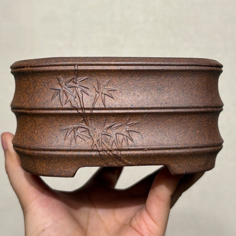 Hand-Carved Yixing Clay Flower Pot in Light Brown - Home & Garden