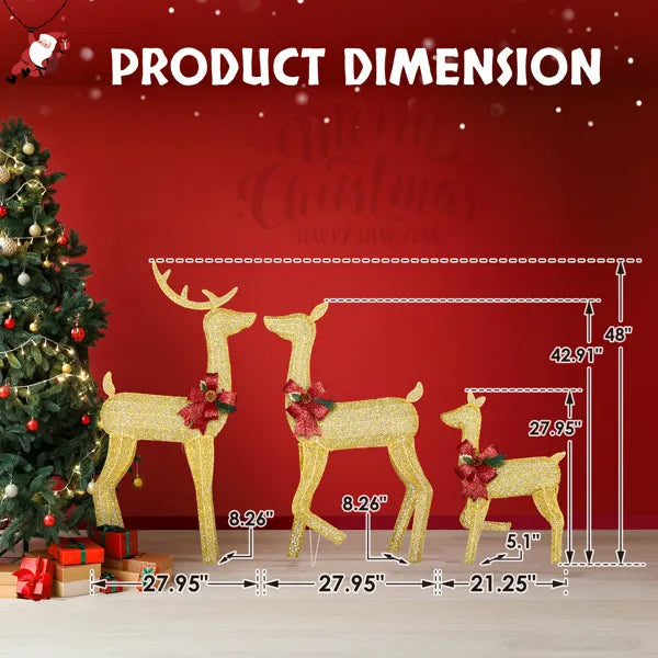 Lighted Christmas Reindeer Family Set - 3-Piece Outdoor Decor