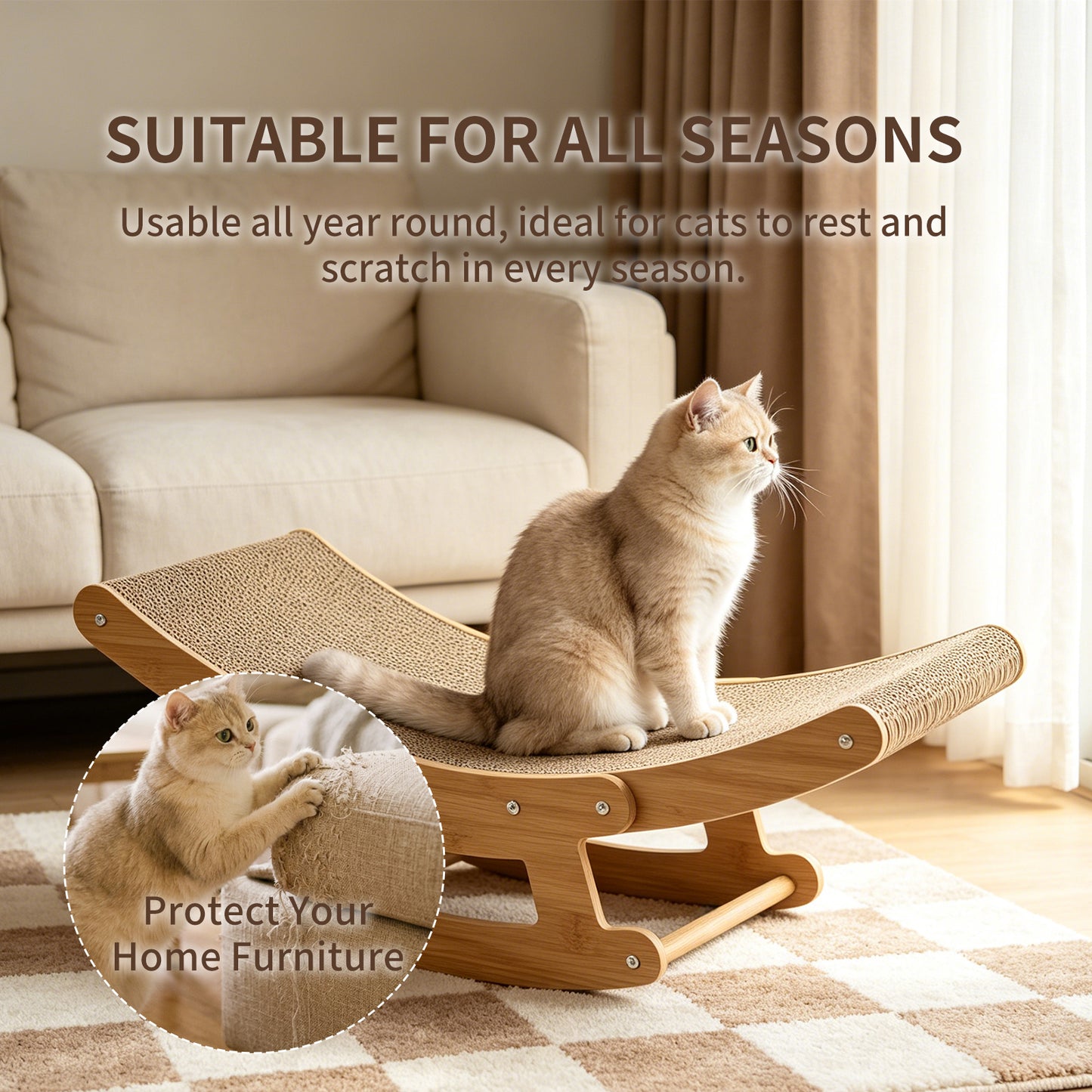 2-in-1 Wooden Cat Rocking Chair Bed & Scratching Post for Indoor Cats