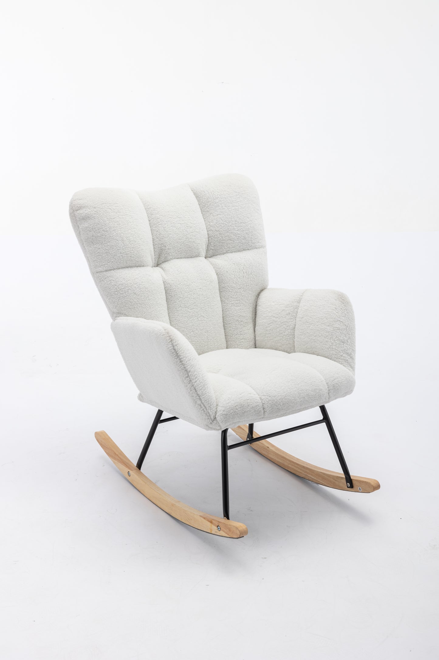 Ivory Teddy Fabric Rocking Glider Chair - Modern Nursery Accent