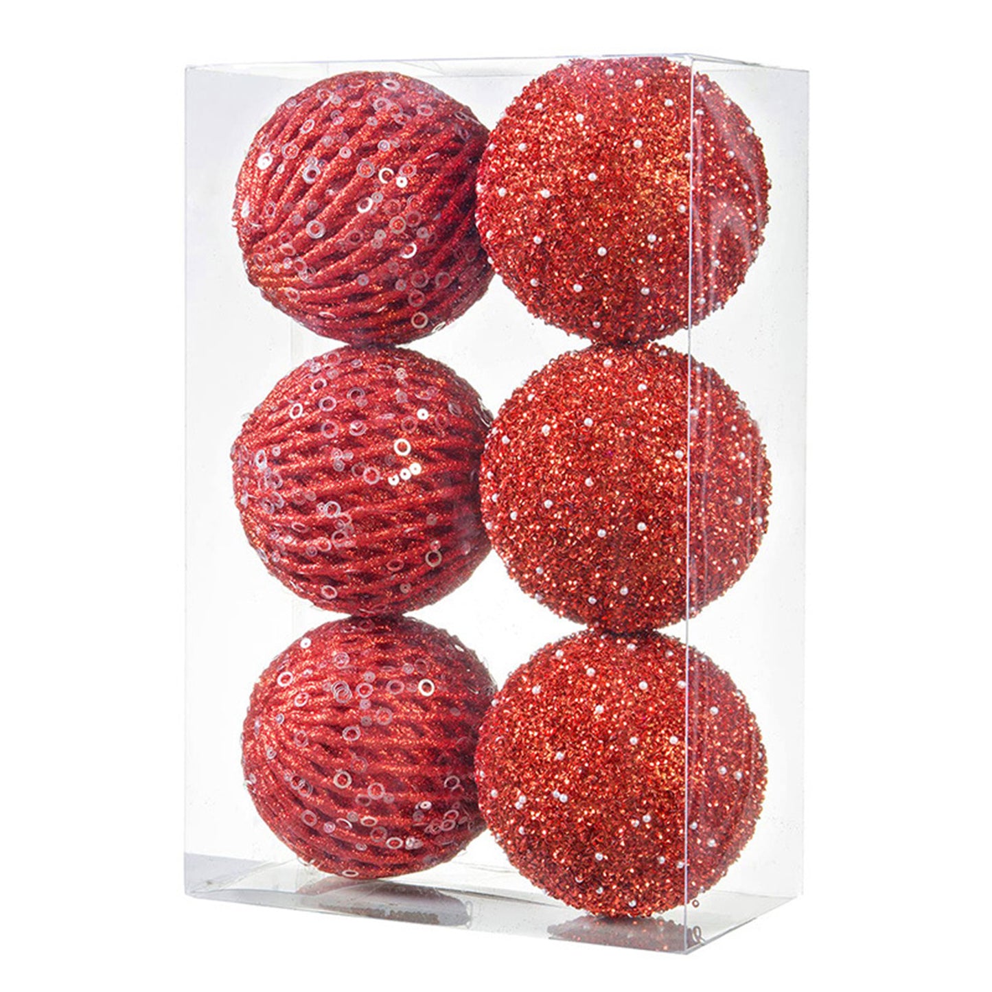 10cm Red Foam Xmas Tree Snowball Ornaments - 6 Pack