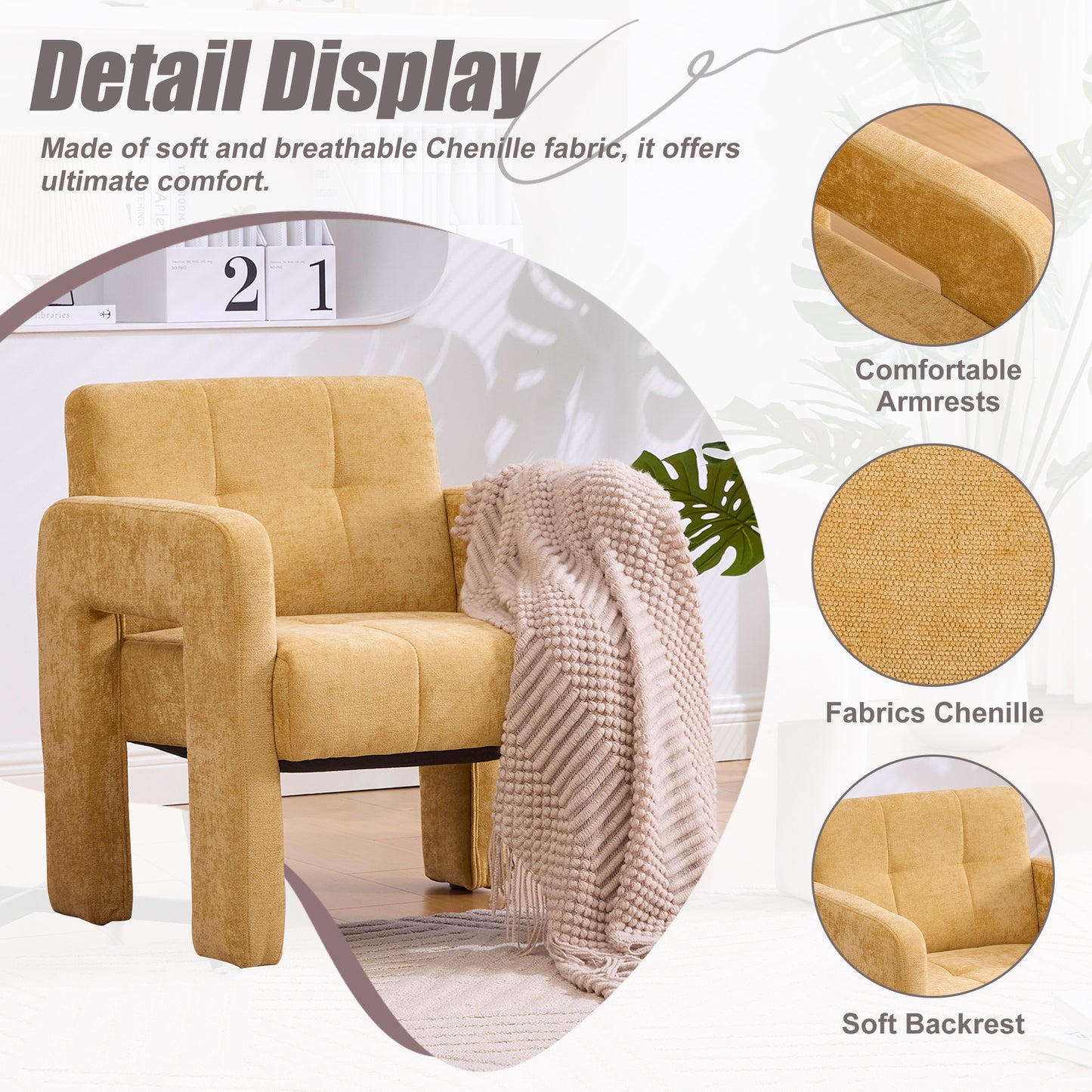 Modern Minimalist Upholstered Armchair - Mustard Yellow