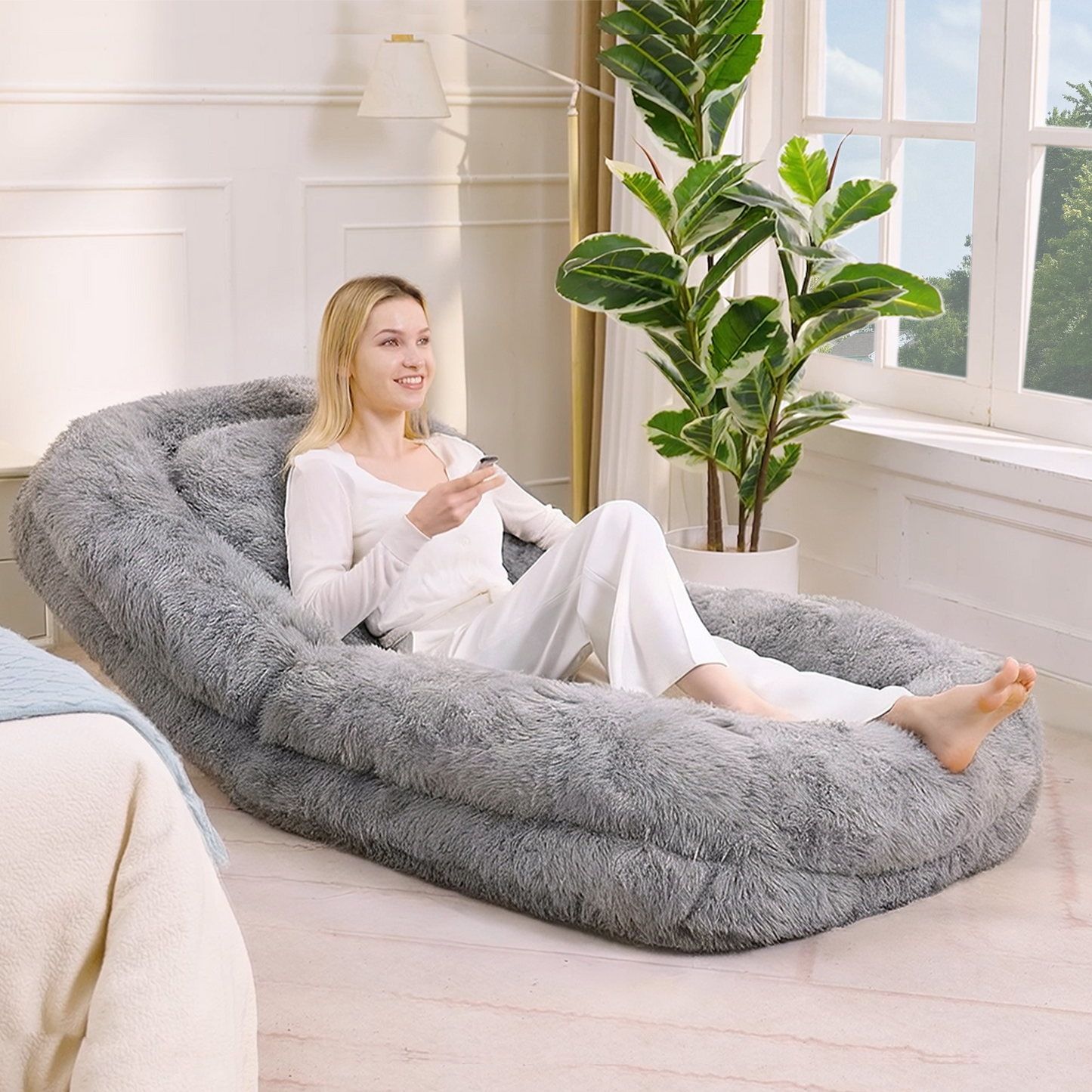 5-Position Adjustable Human Dog Bed & Lazy Sofa - Light Gray