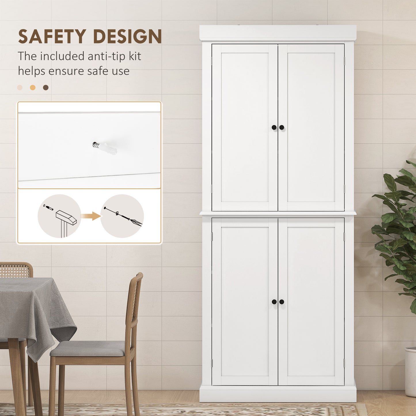 72" Freestanding Kitchen Pantry Storage Cabinet - White