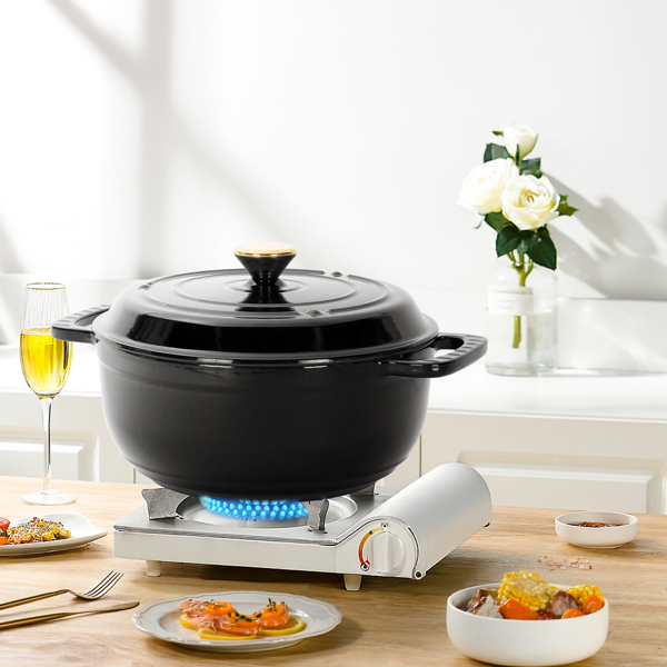 6QT Cast Iron Dutch Oven with Lid - Black Enamel Cooking Pot