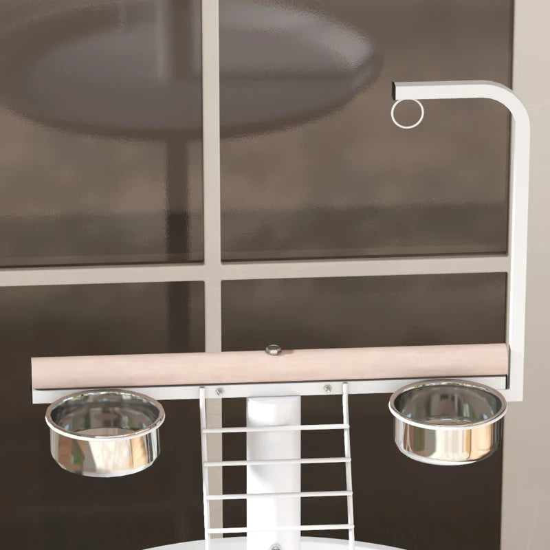 Bird Stand with Wheels and Feed Bowls for Parrots - Indoor Outdoor Perch