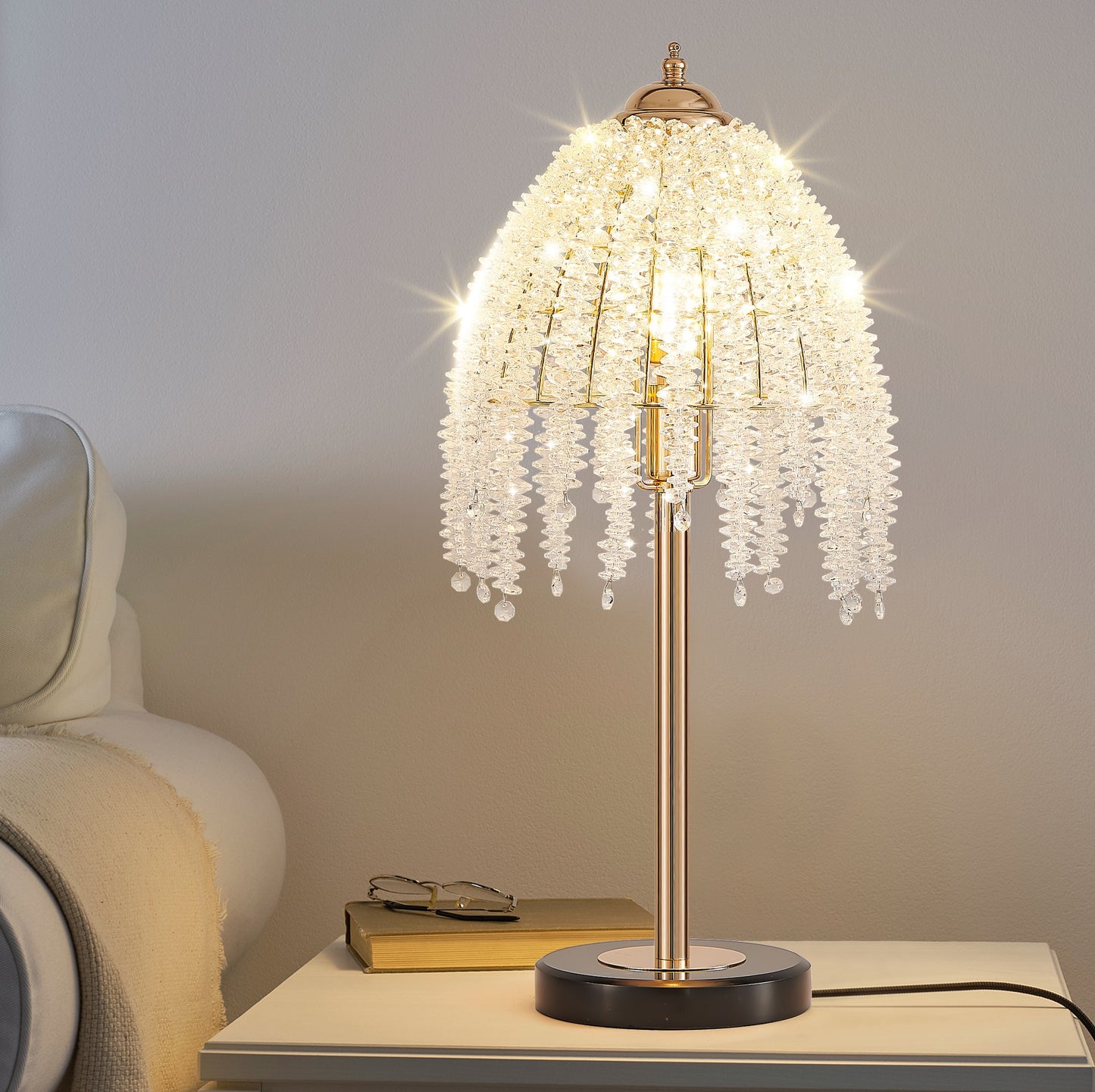 Elegant Crystal Table Lamp - Vintage Waterfall Design