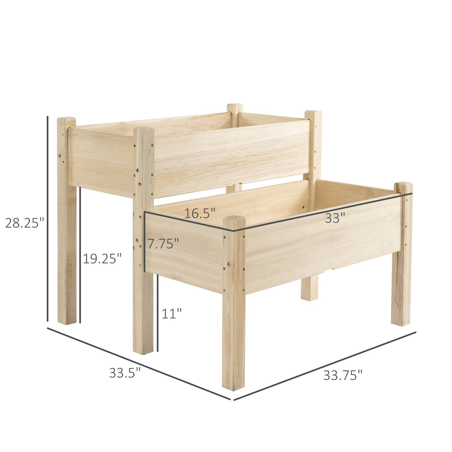2-Tier Wooden Garden Bed and Plant Stand - 34x34x28 Inches, Natural