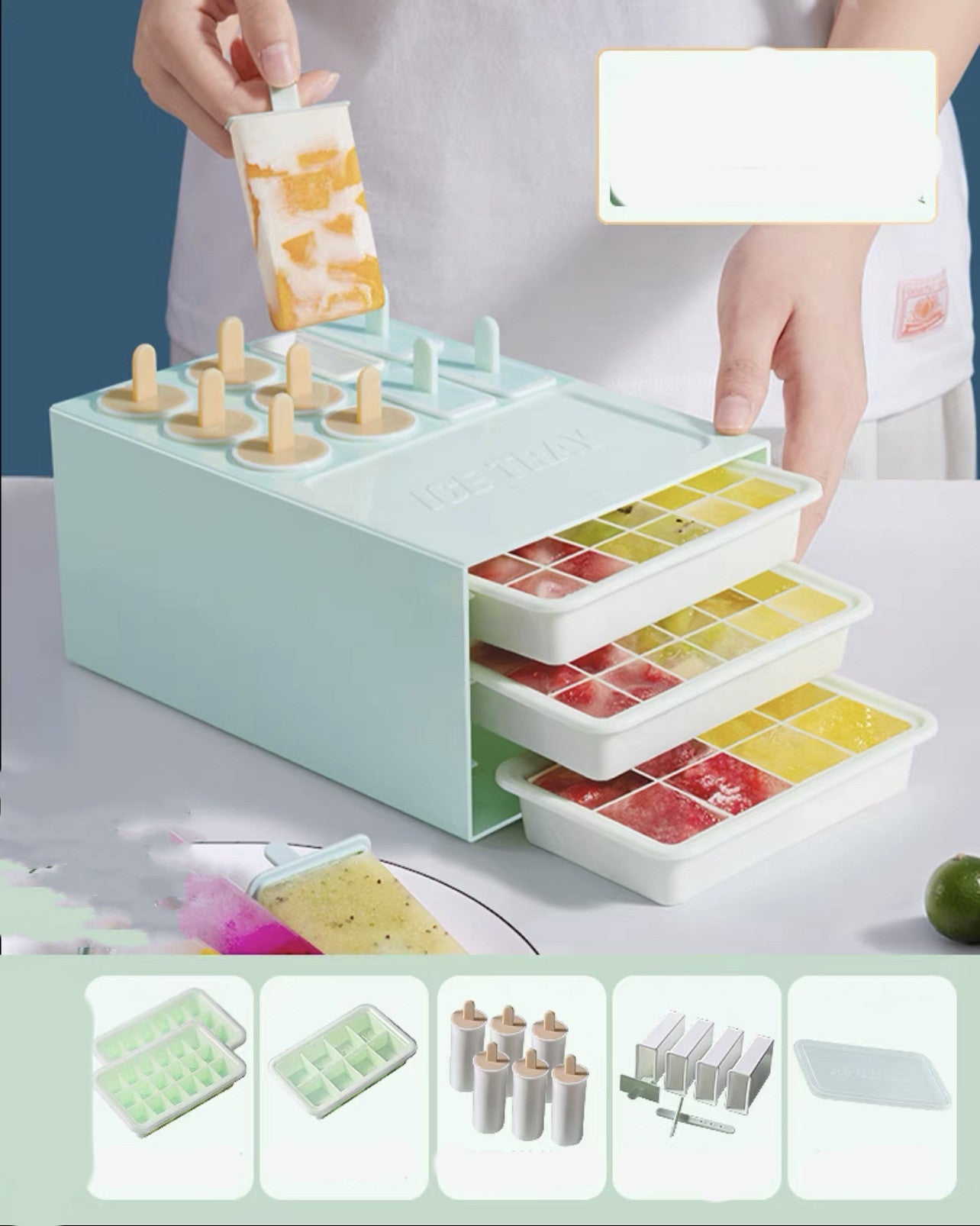 Silicone Ice Cream Mold with Multiple Grids - Kitchen Freezer Tray