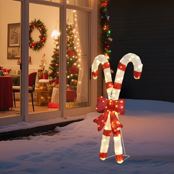 Lighted Candy Cane Christmas Decorations with Red Bow – 100 LED