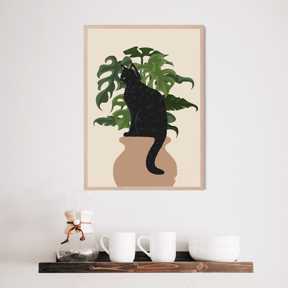 Cat and Plant Wall Art Canvas Painting - Frameless Home Decor