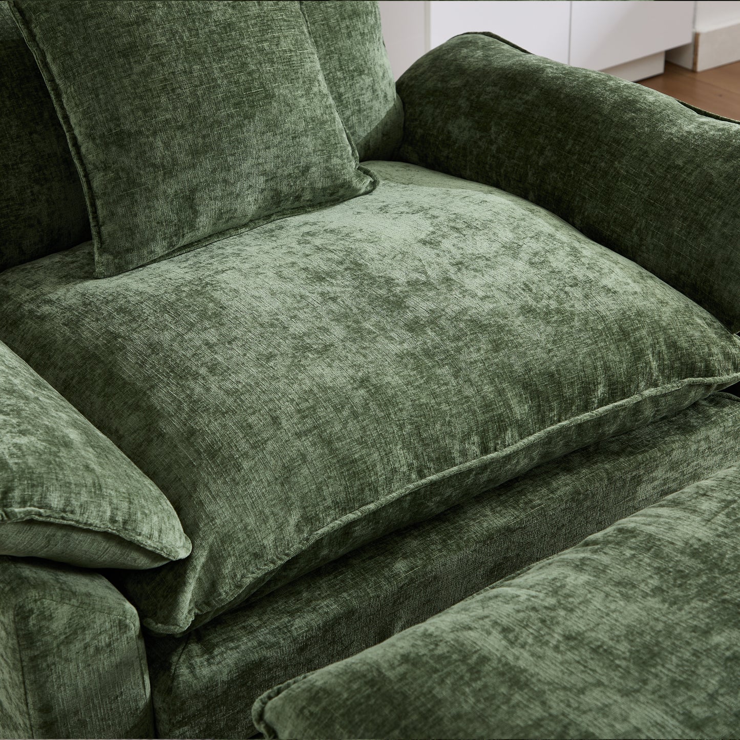 Modern Accent Chair with Ottoman - Green Chenille Upholstered Armchair