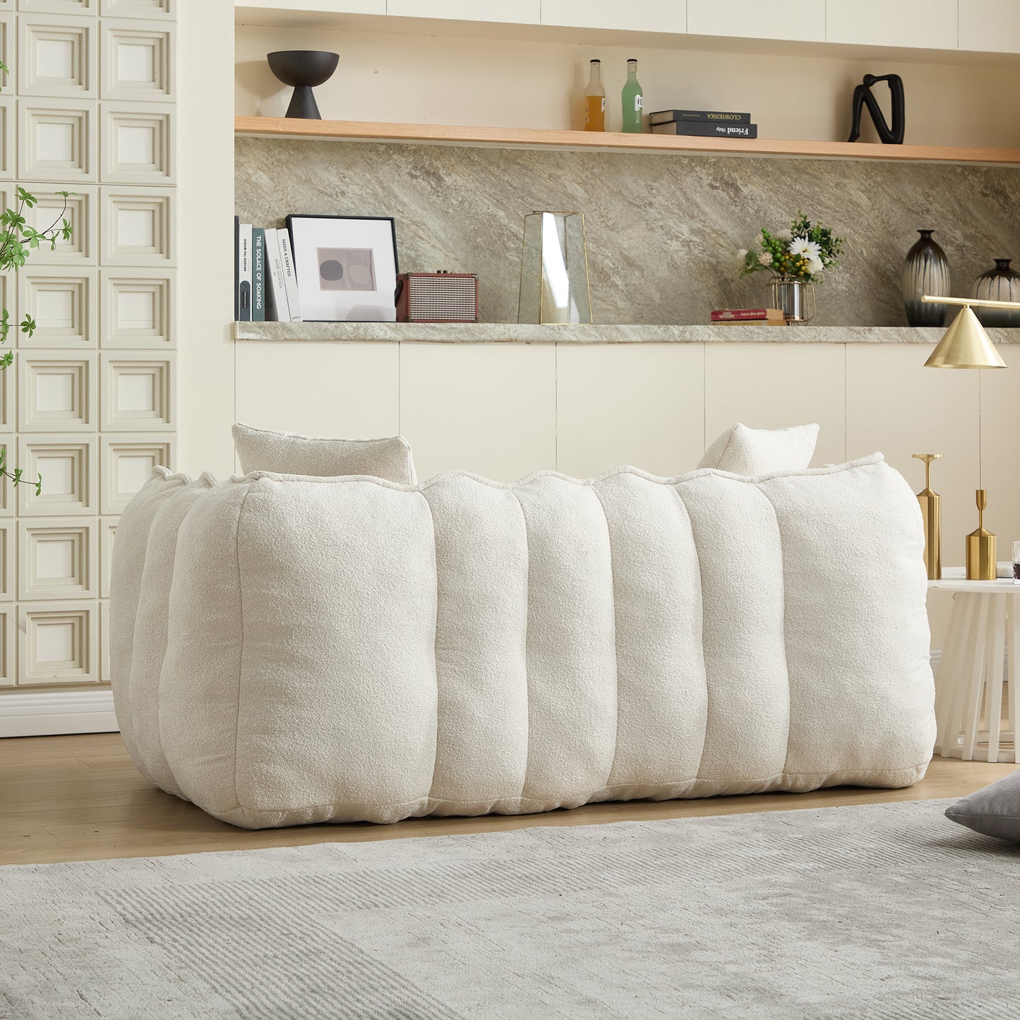 Comfortable Beanbag Chair for Two - Beige Chenille Sofa