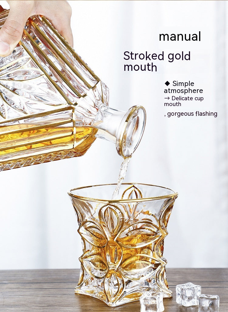 Gold Line Wine Glass Set - Whiskey & Cocktail Drinking Cups for Home Bar