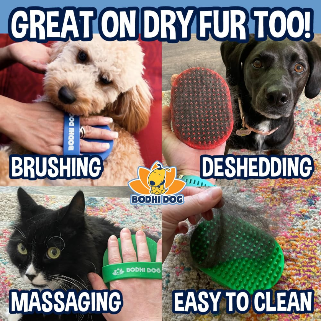 Dog Shampoo Brush Pet Grooming Bath Supplies for Long & Short Hair - Blue