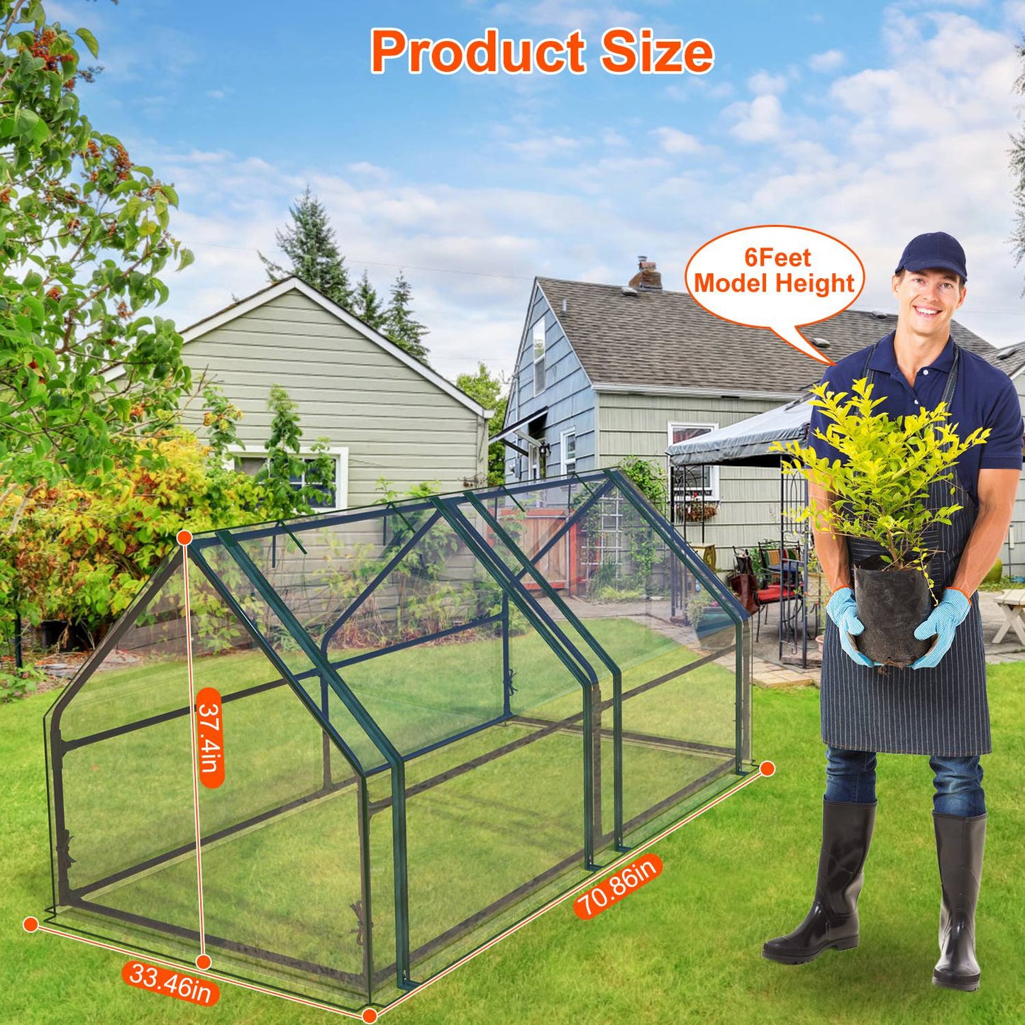 Portable Mini Greenhouse 70x33x37in with Roll-Up Zipper Doors Waterproof UV Cover